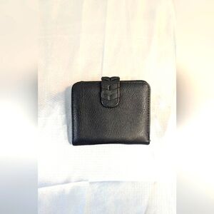 Women's wallet black soft faux-leather bifold extra flap braided detail NWOT